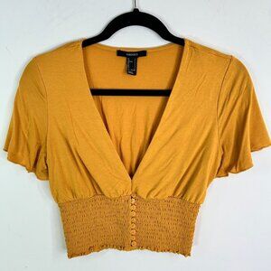 Mustard‎ yellow womens smocked crop top size small